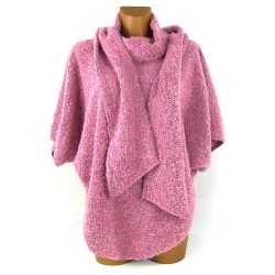 Poncho femme en maille bouclette rose. Fabriqué en France