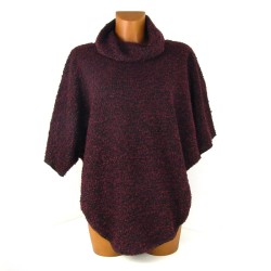 Poncho femme en maille bouclette bordeaux. Fabriqué en France