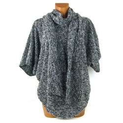 Poncho femme en maille bouclette gris foncé. Fabriqué en France