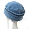 Chapeau, toque bleu ciel femme en polaire. 5 couleurs de fleurs en tissus disponibles, 2 hauteurs. Fabrication française.