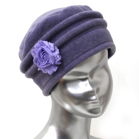 Chapeau, toque lavande femme en polaire. 5 couleurs de fleurs en tissus disponibles, 2 hauteurs. Fabrication française.