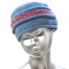 Chapeau, toque femme en polaire, bleu ciel avec 2 bandeaux amovibles en bouclette, 2 hauteurs possibles. Fabrication Française.