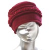 Chapeau, toque femme en polaire, rouge avec 2 bandeaux amovibles en bouclette, 2 hauteurs possibles. Fabrication Française.