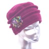 Chapeau, toque, Fushia femme en polaire. 6 couleurs de fleurs en tissus disponibles, 2 hauteurs. Fabrication française.