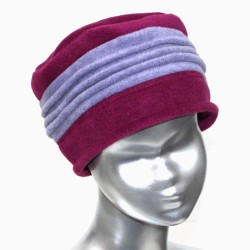 Chapeau, toque femme bicolore, Fushia et lavande en polaire. 3 plis. Taille unique. Fabrication française.