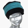 Chapeau, toque femme bicolore, noire et bleu pétrole en polaire. 3 plis. Taille unique. Fabrication française.