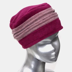 Chapeau, toque femme bicolore, Fushia et vieux rose en polaire. 3 plis. Taille unique. Fabrication française.