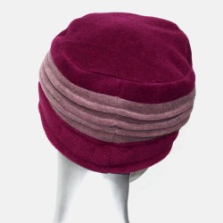 Chapeau, toque femme bicolore, Fushia et vieux rose en polaire. 3 plis. Taille unique. Fabrication française.