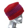 Chapeau, toque femme bicolore, rouge et fushia en polaire. 3 plis. Taille unique. Fabrication française.