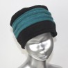 Chapeau, toque femme bicolore, noire et bleu pétrole en polaire. 2 plis. Taille unique. Fabrication française.